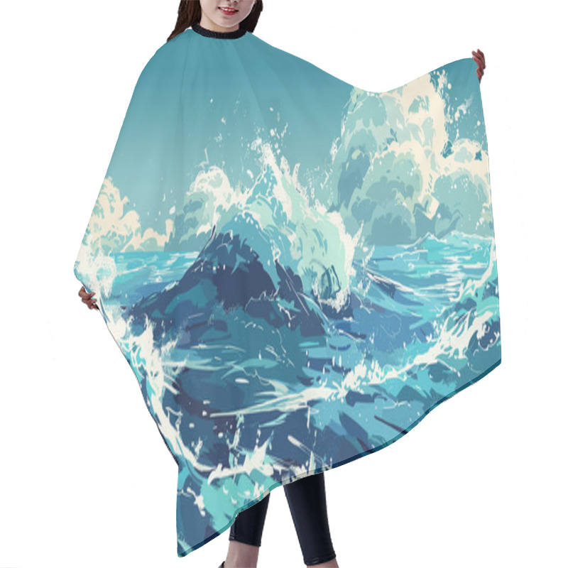 Personality  Ocean Sea Storm Surface. Vector Illustration, Seascape Or Waterscape Hair Cutting Cape