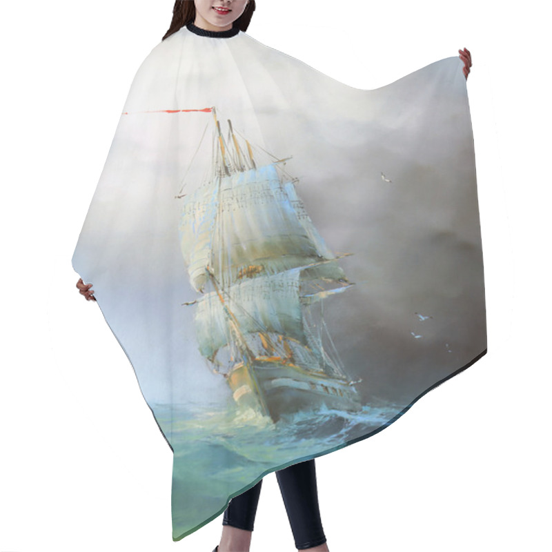 Personality  Sailboat. Sea Painting. Hair Cutting Cape