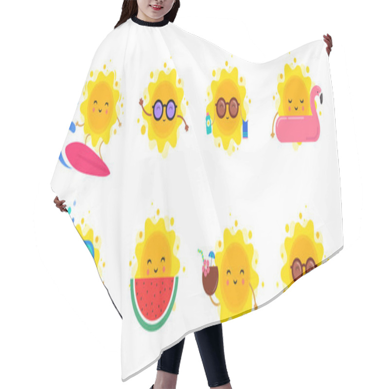 Personality  Fun Summer Elements, Sun Characters, Icons With Ice Cream, Watermelon, Surfboard And Swimming Pool Float Hair Cutting Cape