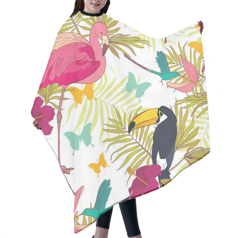 Personality  Seamless Pattern With Tropical Birds And Flowers Hair Cutting Cape