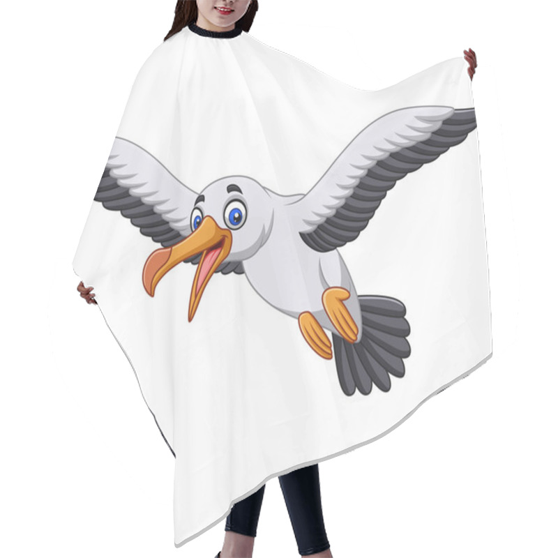 Personality  Vector Illustration Of Cartoon Albatross Bird Flying Hair Cutting Cape