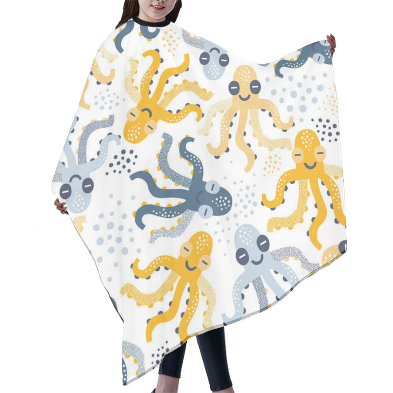 Personality  Cute Cheerful Octopus Vector Seamless Pattern Hair Cutting Cape