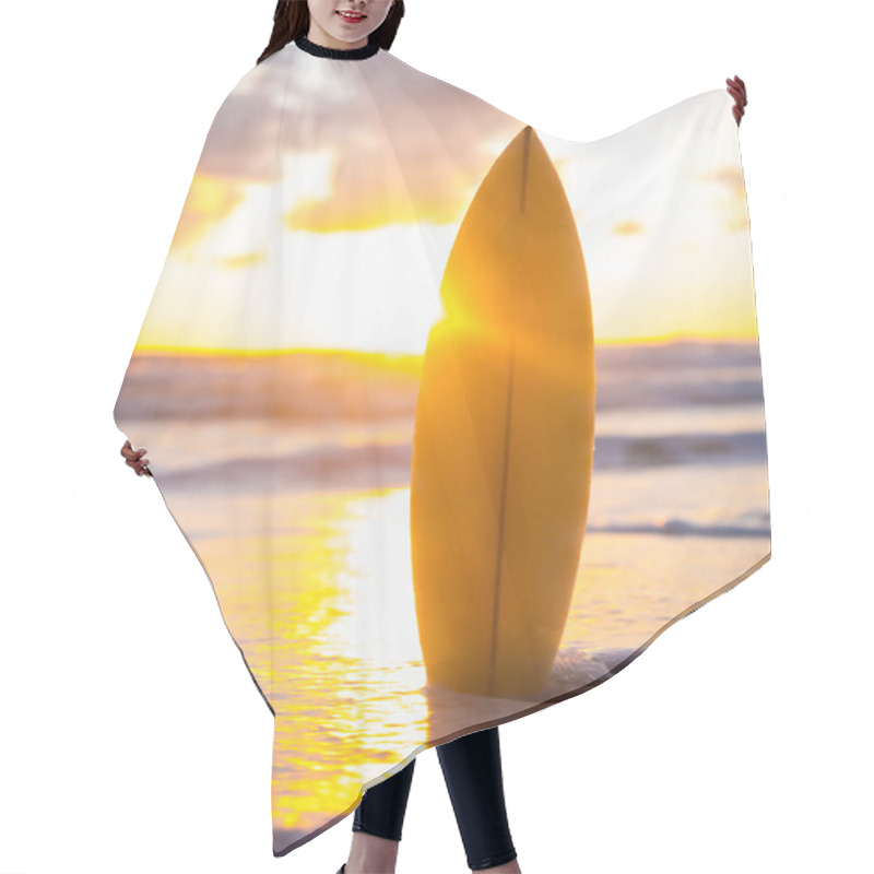 Personality  Surfboard On The Beach At Sunset Hair Cutting Cape