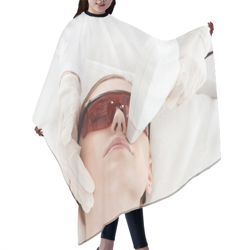 Personality  Woman Receiving Laser Treatment  Hair Cutting Cape