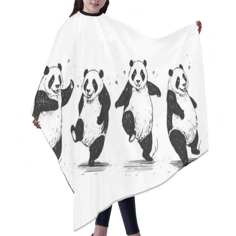 Personality  Set Of Dancing Panda Hand Drawn Ink Sketch. Engraved Style Vector Illustration Hair Cutting Cape