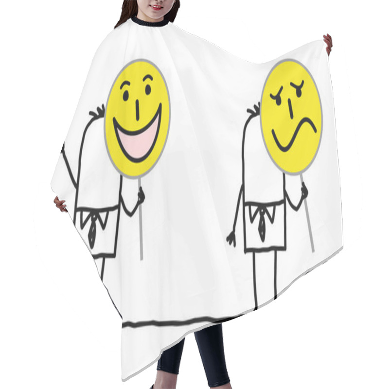 Personality  Cartoon Characters Holding Emoticon Signs Hair Cutting Cape