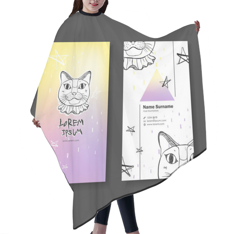 Personality  Vector Business Card Design Of Hand Drawn Cat Hair Cutting Cape