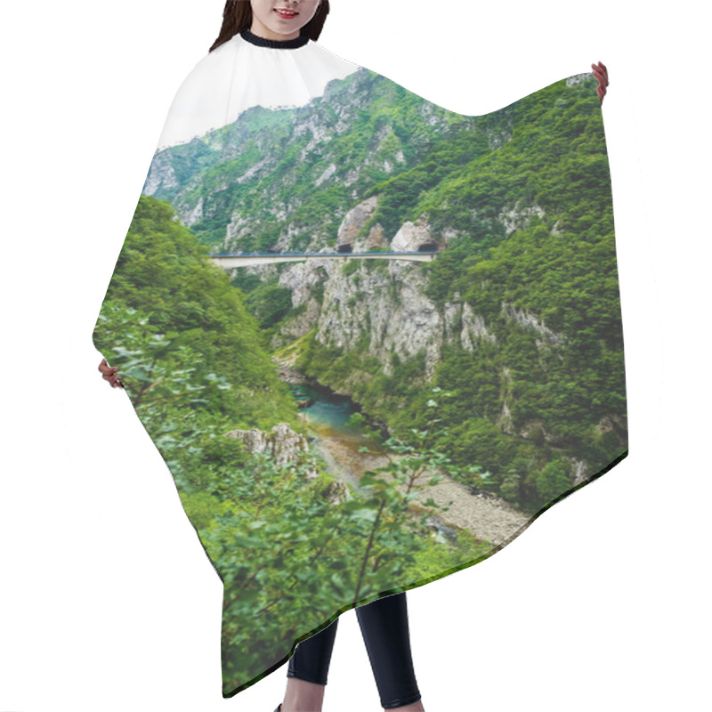 Personality  Bridge Between Mountains Above Piva River In Piva Canyon In Montenegro Hair Cutting Cape