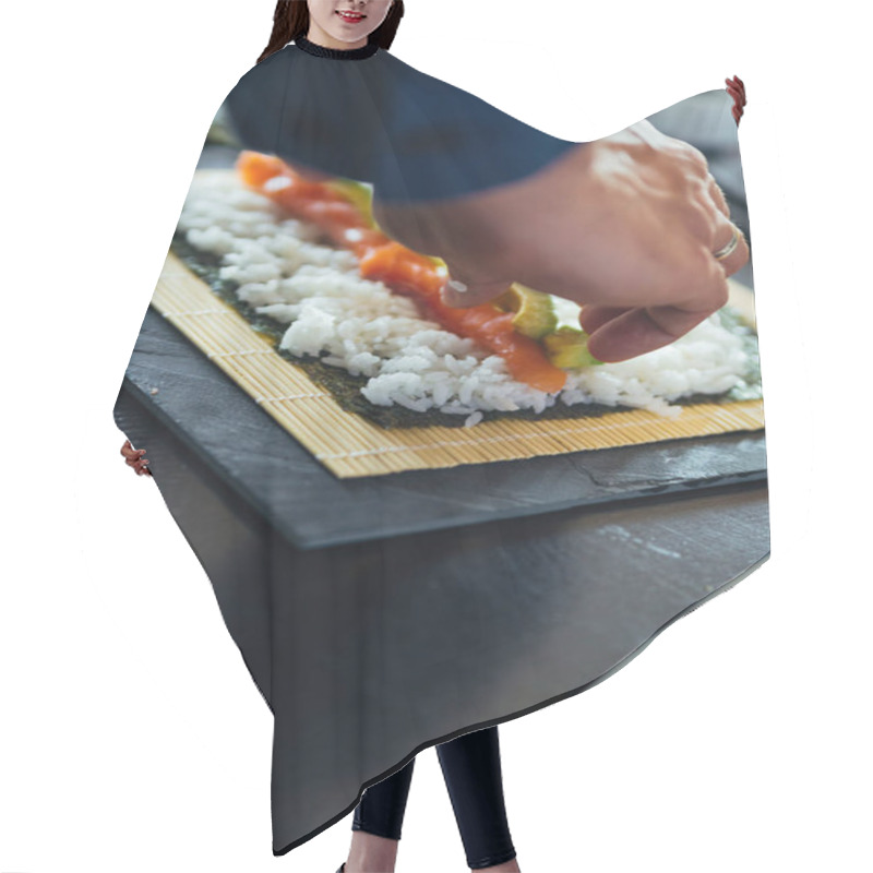 Personality  Sushi On A Plate Being Rolled Hair Cutting Cape