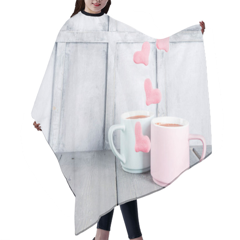 Personality  Two Pastel Cups With Flying Marshmallow Hearts Hair Cutting Cape