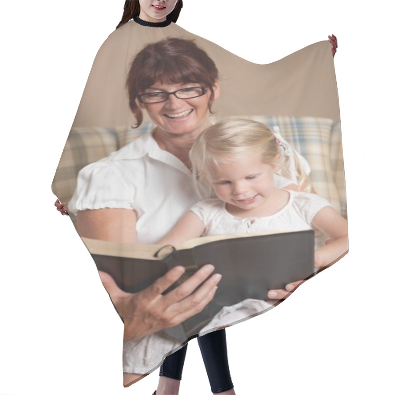 Personality  Grandmother Reading The Bible To Her Granddaughter Hair Cutting Cape