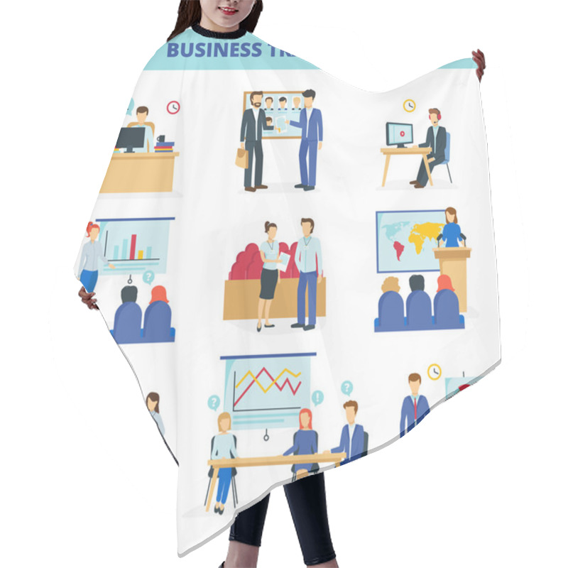 Personality  Business Training Workshops Flat Icons Set  Hair Cutting Cape