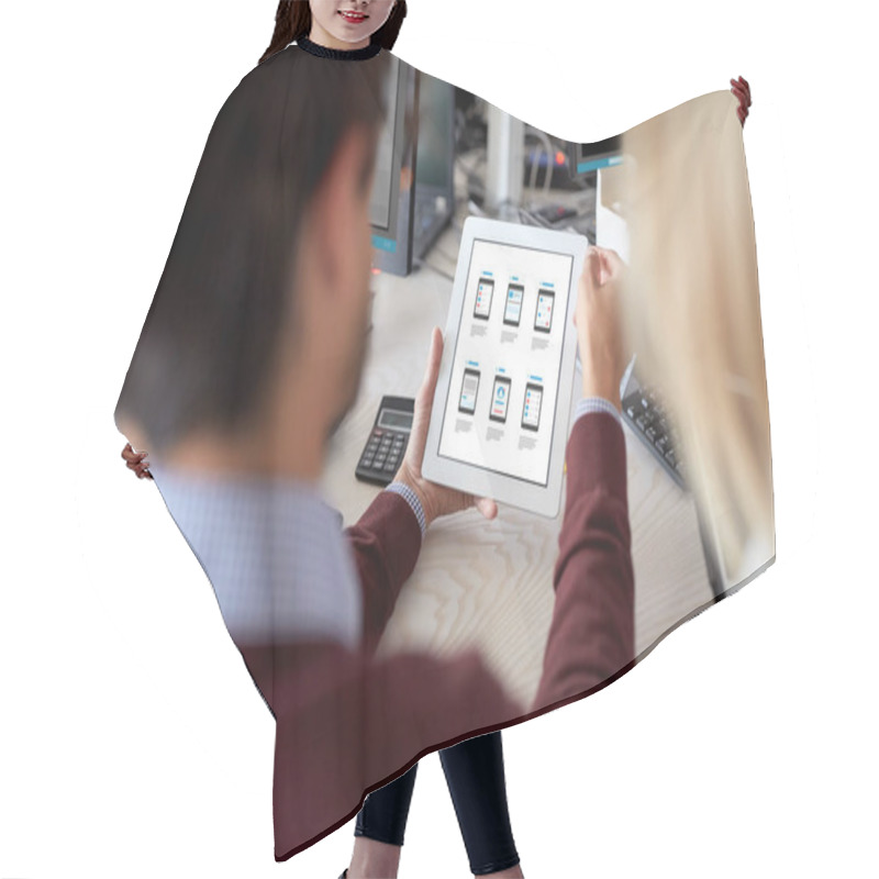 Personality  Web Designers With User Interface On Tablet Pc Hair Cutting Cape