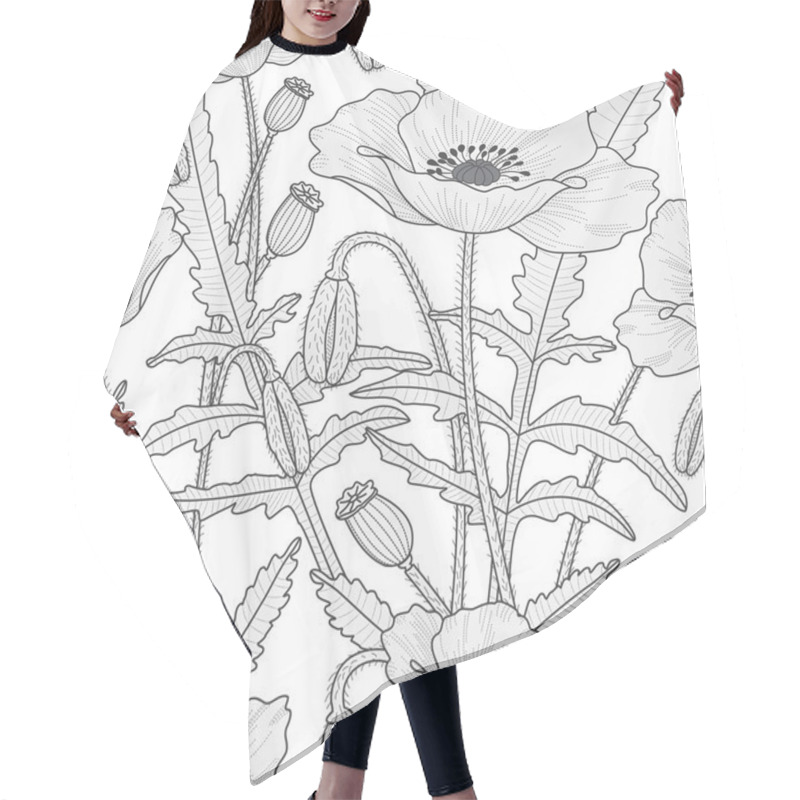 Personality  Seamless Pattern With Poppy Flowers Hair Cutting Cape