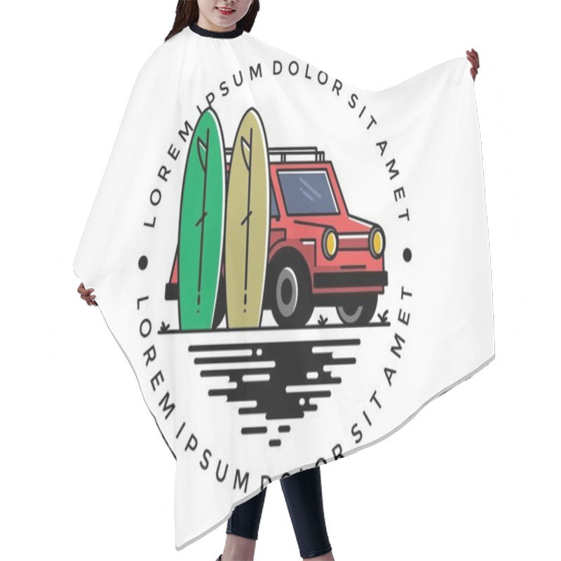 Personality  Illustration Design Of A Small Car And Two Surfboards Hair Cutting Cape