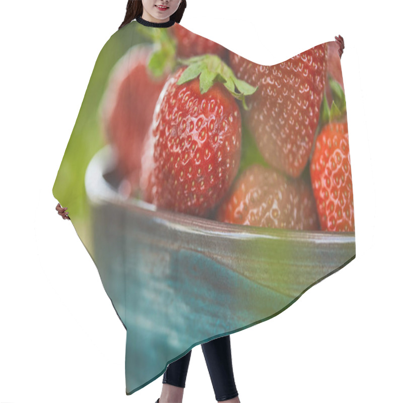 Personality  Selective Focus Of Fresh Red Strawberries In Bowl Hair Cutting Cape