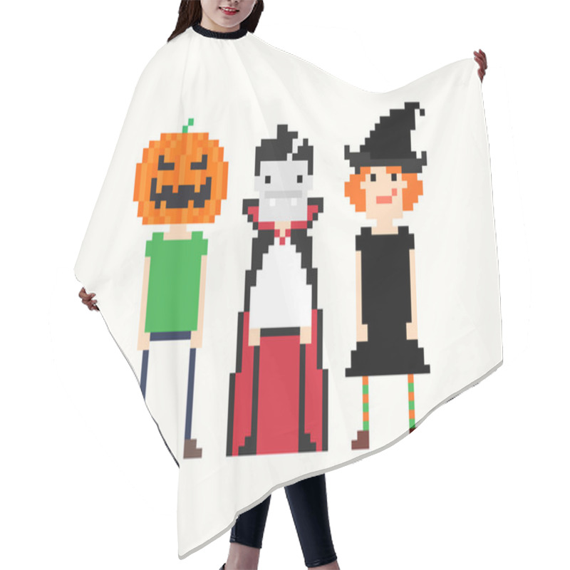 Personality  Pixel Art Characters In Halloween Outfit Hair Cutting Cape