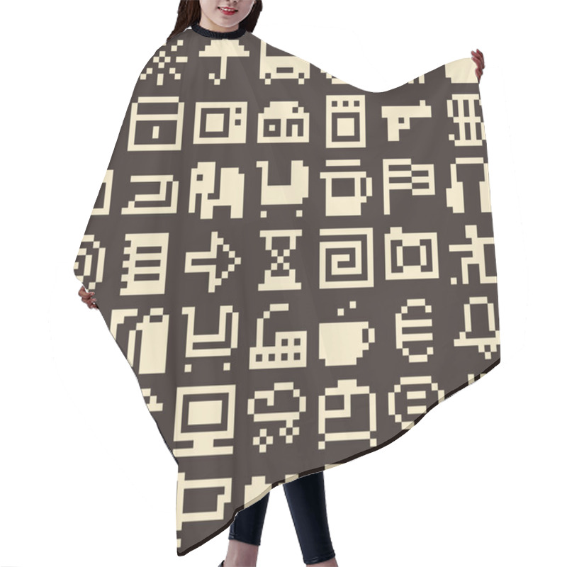 Personality  Set Of Pixel Objects. Seamless Background Hair Cutting Cape