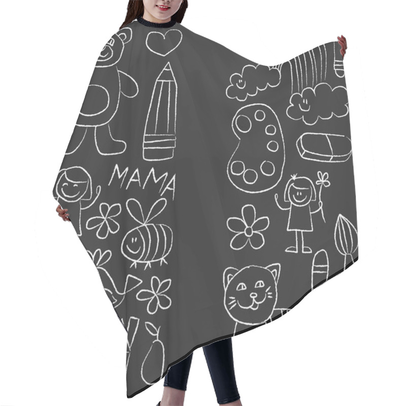 Personality  Kindergarten Doodle Pictures On Blackboard Hair Cutting Cape