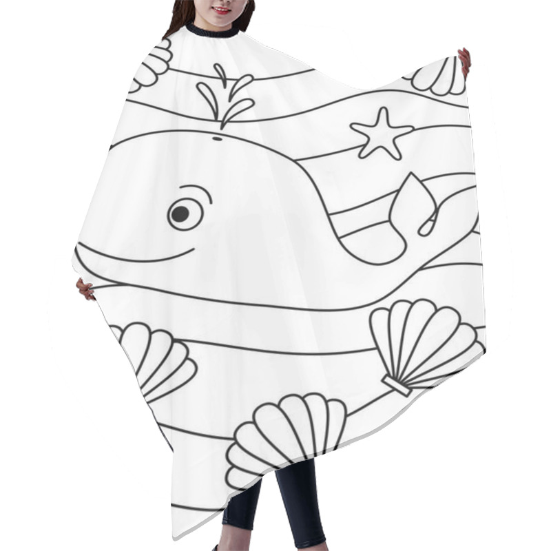 Personality  Cute Cartoon Whale, Seashell And Starfish Black And White Vector Illustration For Coloring Art Hair Cutting Cape