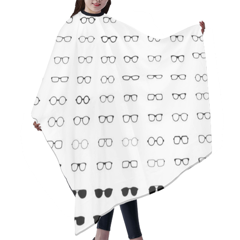 Personality  Black Silhouettes Of Different Eyeglasses On A White Background Hair Cutting Cape