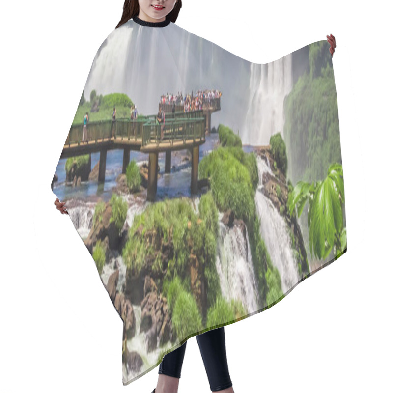 Personality  Tourists Viewing The Waterfalls On The Platform In Iguazu National Park, Argentina Hair Cutting Cape