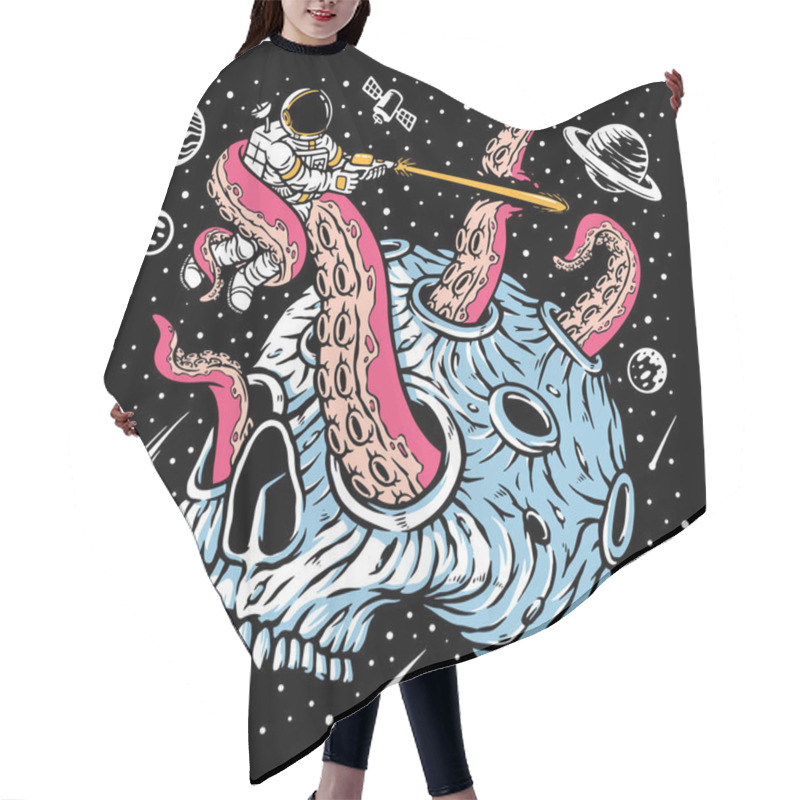 Personality  Vector Image With A Tentacles Coming Out Of Skull Planet And Attacking Astronaut In Space Hair Cutting Cape