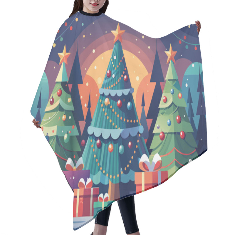 Personality  Festive Christmas Scene With Decorated Trees And Gifts Hair Cutting Cape