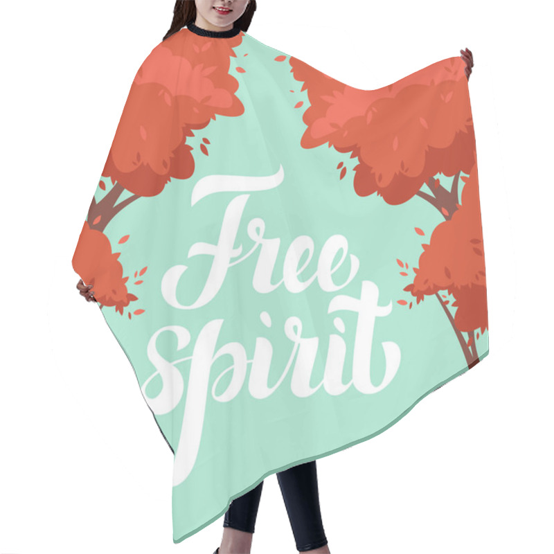 Personality  Vector Illustration Design Of Autumn Red Trees With Text Free Spirit On Green Background  Hair Cutting Cape