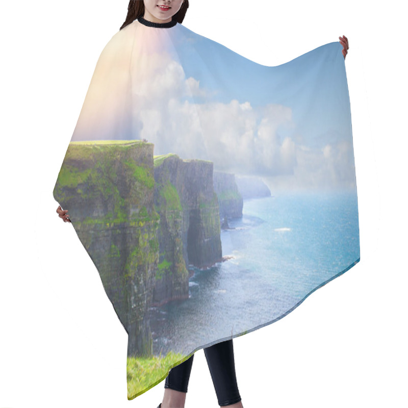 Personality  Photo Of Beautiful Scenic Sea And Mountain Landscape. Cliffs Of Moher, West Coast Of Ireland, Atlantic Ocean. View Of Ocean Scenery Hair Cutting Cape