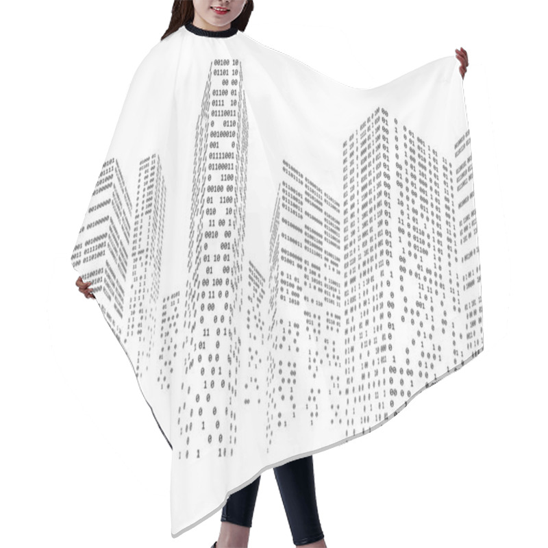 Personality  Binary Code In Form Of Futuristic City Skyline Hair Cutting Cape