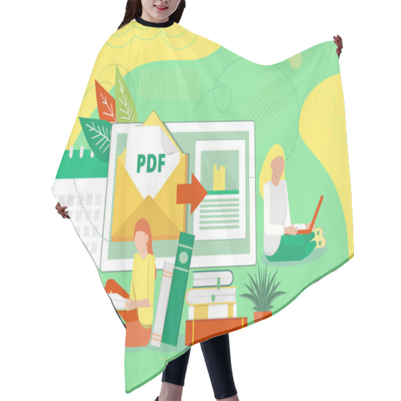 Personality  PDF Converter Concept With Tiny People. Screen With Changing Or Converting Process Of Document To Another Format Hair Cutting Cape