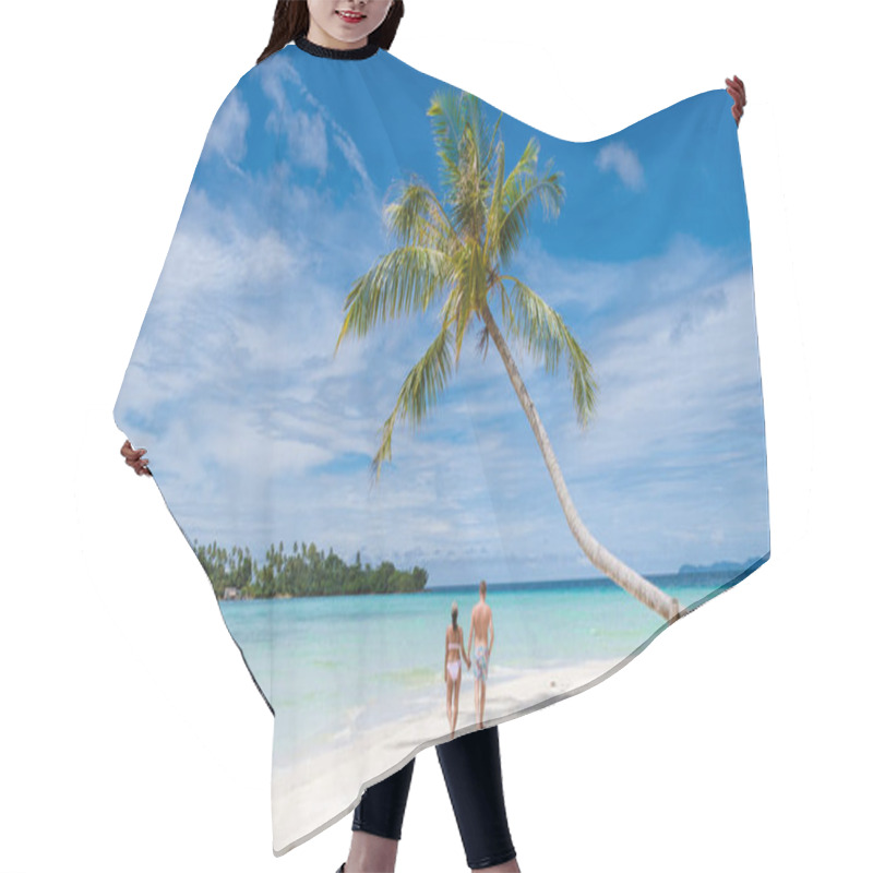 Personality  Tropical Beach With Palm Trees At The Island Of Koh Kood Thailand. Hanging Palm Trees On The White Tropical Beach With Blue Ocean Couple Men And Women On Vacation In Thailand Hair Cutting Cape