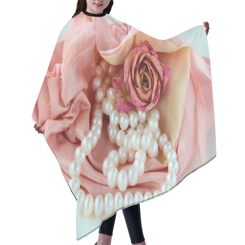 Personality  White Pearls In A Pink Bag With A Rose Romantic Concept Hair Cutting Cape