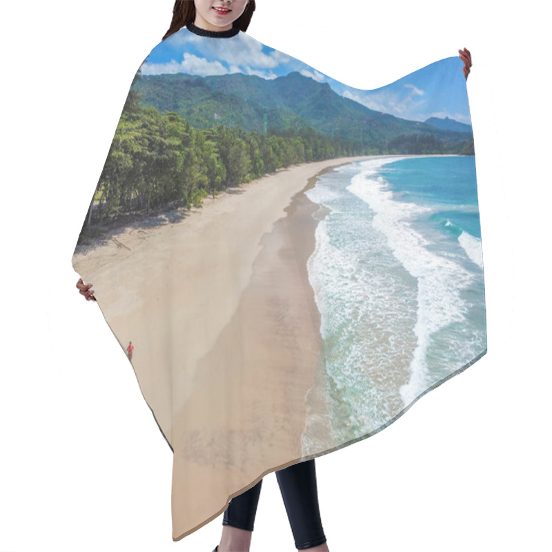 Personality  Aerial View Of A Woman Walking In A Tropical Beach In Seychelles, Indian Ocean Hair Cutting Cape