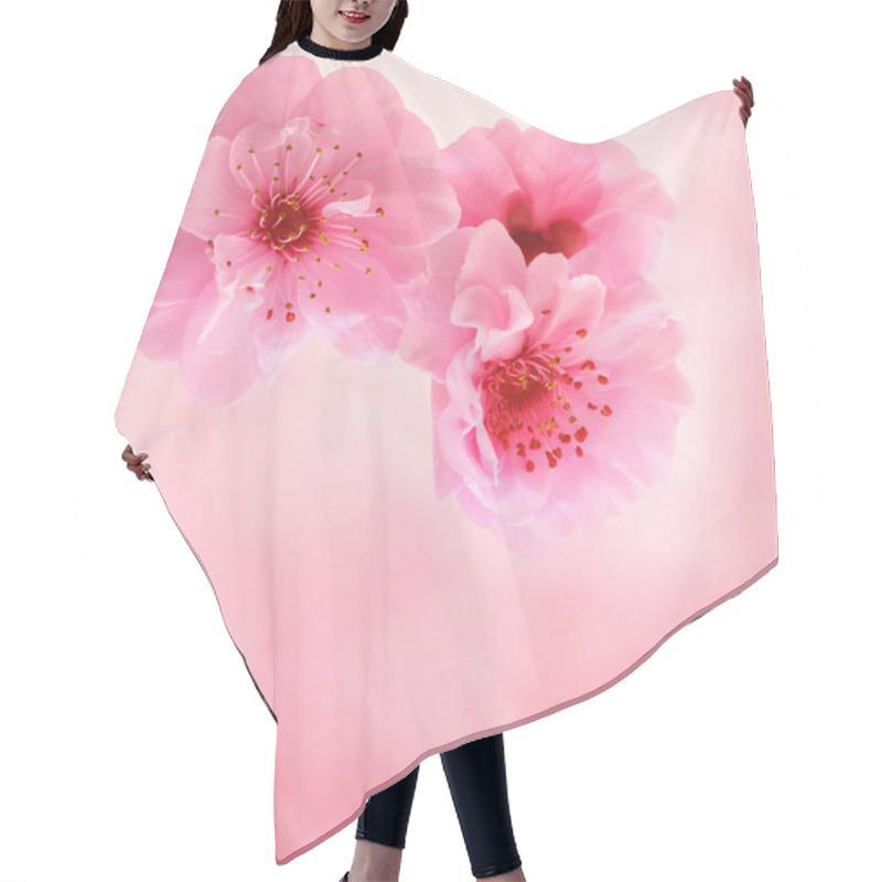 Personality  Spring Cherry Blossoms On Pink Background Hair Cutting Cape