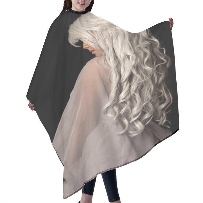 Personality  Woman With Gray Hair Hair Cutting Cape