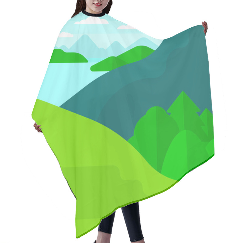 Personality  Background Of Landscape With Mountains And Lake. Hair Cutting Cape