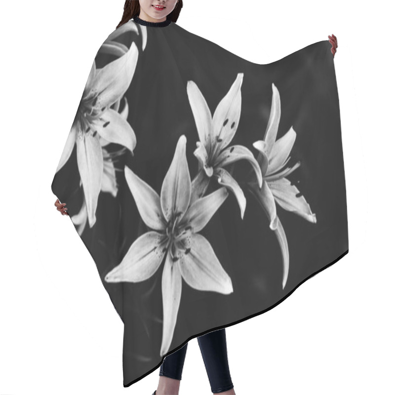 Personality  Black And White Flowers. Abstract Background Of Plants And Flower Silhouettes. Stylish Pattern. Contrast Image Hair Cutting Cape