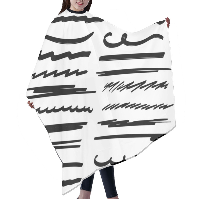 Personality  Handmade Collection Set Of Underline Strokes In Marker Brush Doodle Style Various Shapes Hair Cutting Cape