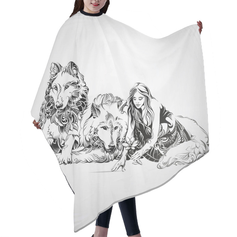 Personality  The Girl With The Wolves In The Ornament Hair Cutting Cape