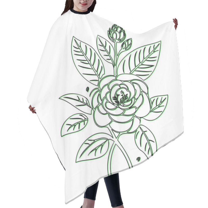 Personality  Line Art Drawing Of A Single Camellia Flower Hair Cutting Cape