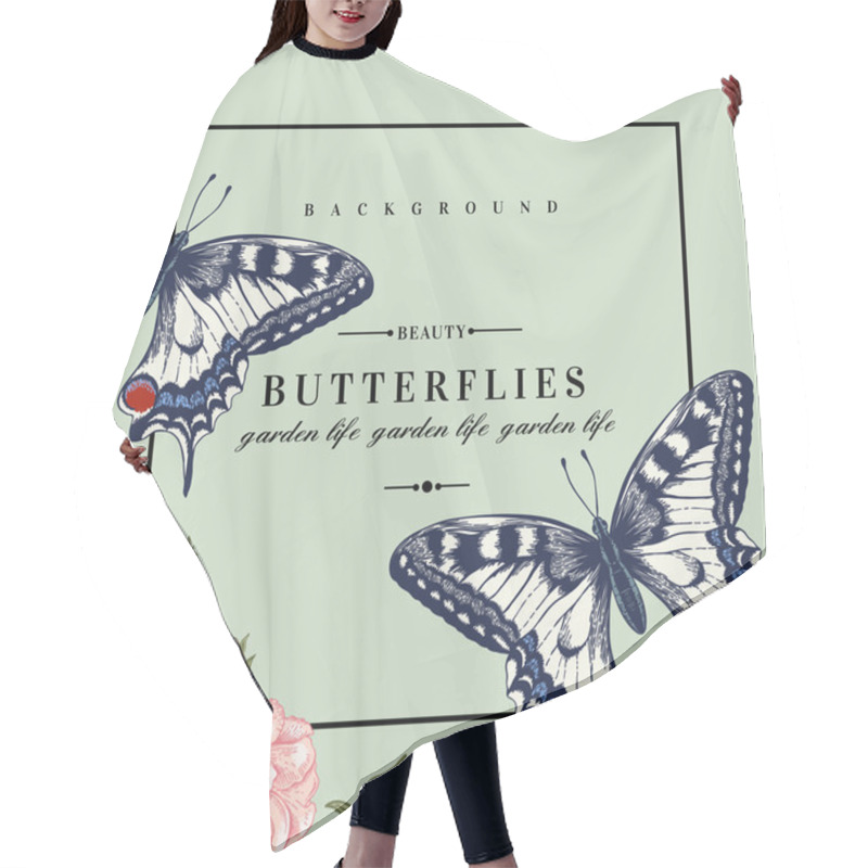 Personality  Card With Butterflies And Flowers. Hair Cutting Cape