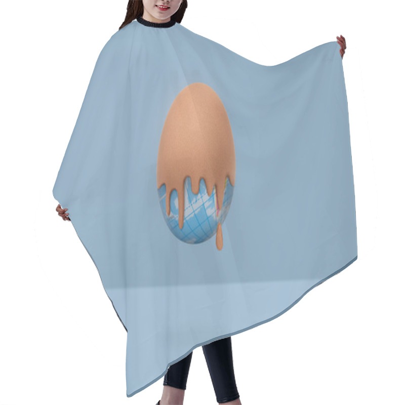 Personality  Contemporary Art-Egg Shell That Flows On The Globe On Blue Backg Hair Cutting Cape