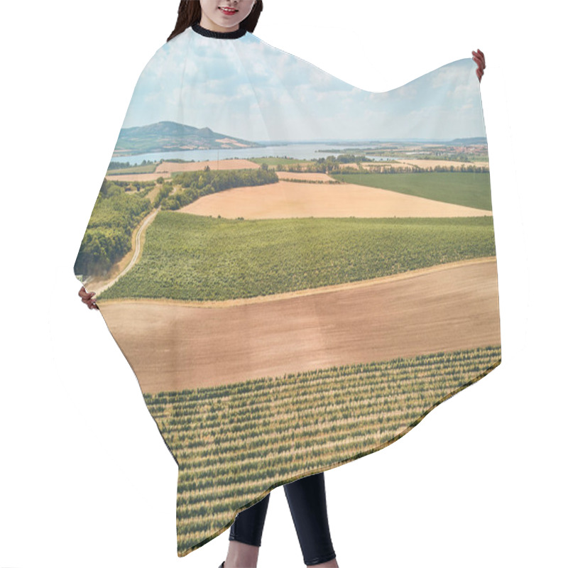 Personality  Aerial View Of Agricultural Fields, River And Mountains, Czech Republic Hair Cutting Cape