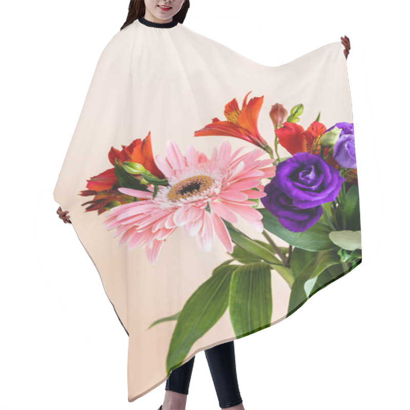 Personality  Floral Composition With Bouquet In Orange Vase Isolated On Beige Hair Cutting Cape