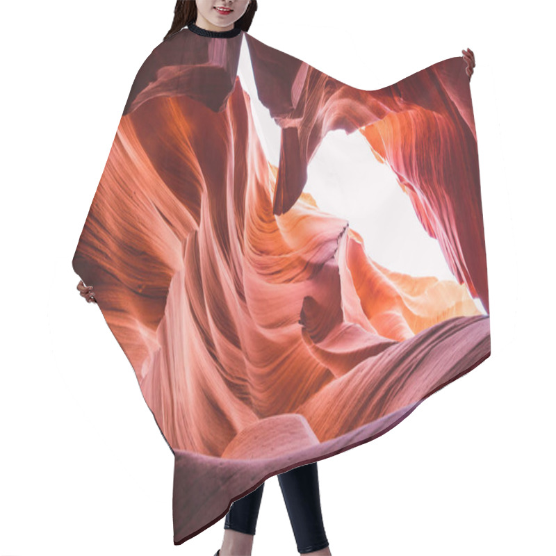 Personality  From Below Colourful Rock Waves Of Antelope Canyon In Arizona On Light Sky Background Hair Cutting Cape