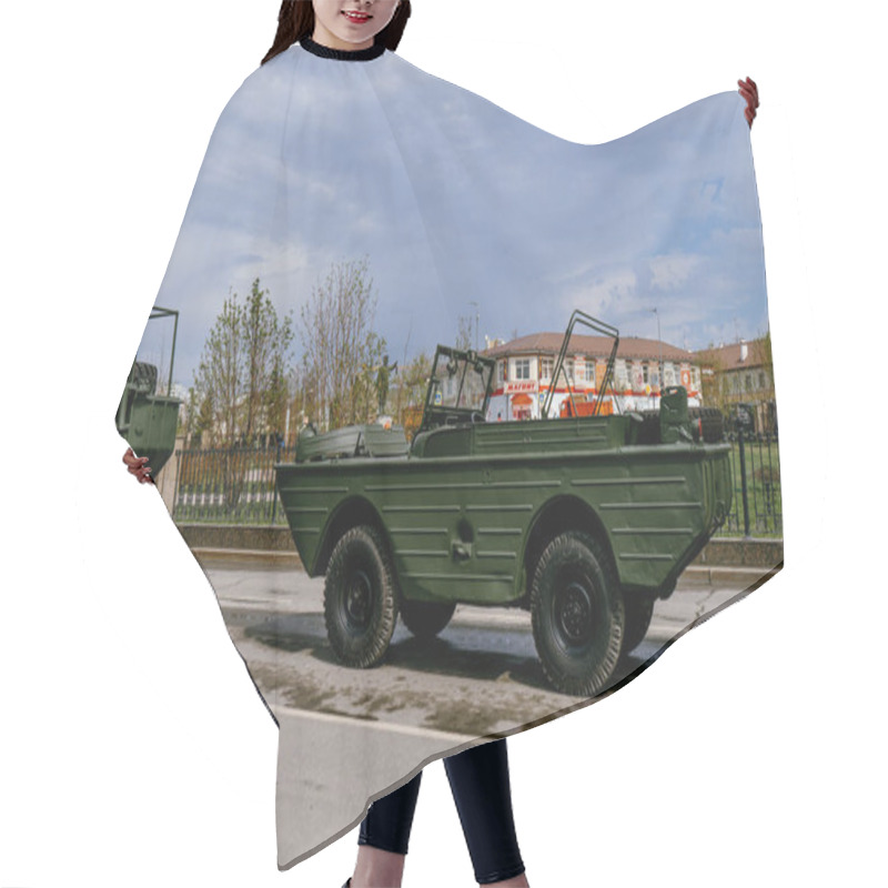 Personality  VERKHNYAYA PYSHMA, RUSSIA - 9 MAY 2019: Victory Parade, Military Equipment Of The Soviet Union Of World War II With Hitler 1941-1945, Amphibian Hair Cutting Cape