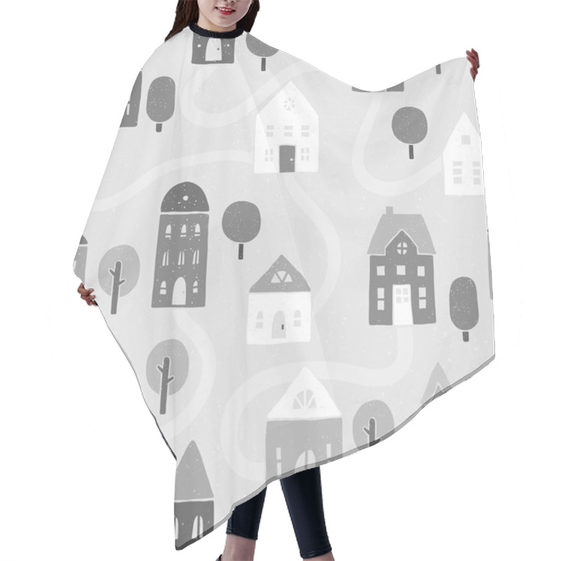 Personality  Grayscale Houses Pattern Hair Cutting Cape