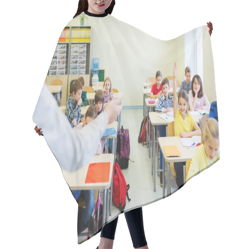 Personality  Group Of School Kids Raising Hands In Classroom Hair Cutting Cape